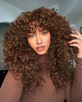 Peruca Muswanna Brown Highlight Curly com franja para mulheres Peruca Muswanna Brown Highlight Curly com franja para mulheres