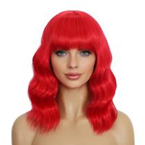 Peruca Mxayhnajxl vermelha sintética resistente ao calor de 35 cm com franja