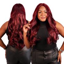 Peruca Natural Borgonha Ondulada Longa Sem Franja + Cap