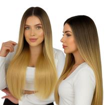 Peruca Natural Ombre Loira lisa 70cm Sem Franja Wig