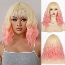 Peruca NAYOO Blonde Pink Wavy Bob com franja 35cm para mulheres Peruca NAYOO Blonde Pink Wavy Bob com franja 35cm para mulheres