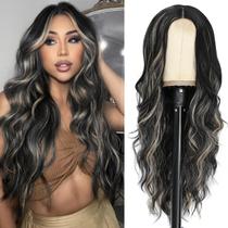 Peruca NAYOO Long Wavy Black Mixed Loira Sintética 66 cm para mulheres