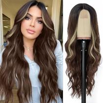 Peruca NAYOO Long Wavy Brown Mixed Loira Sintética 66 cm para mulheres Peruca NAYOO Long Wavy Brown Mixed Loira Sintética 66 cm para mulheres