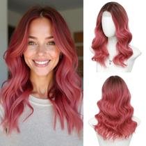 Peruca Niceone Hair Ombre Rosa Sintética Ondulada 18 polegadas Média