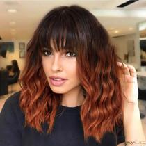Peruca Nnzes Ombre Auburn sintética na altura dos ombros para mulheres