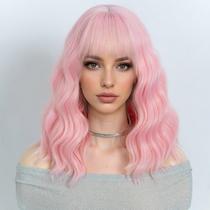 Peruca NOBLE Pink Bob com franja curta, solta, ondulada, de 30 cm, resistente ao calor