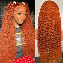 Peruca Nsvnsv Ginger Orange Deep Wave 13x4 HD Lace 180% 56cm