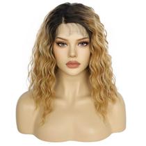 Peruca Ombre Blonde sintética curta ondulada de 46 cm com cabelo de bebê Peruca Ombre Blonde sintética curta ondulada de 46 cm com cabelo de bebê