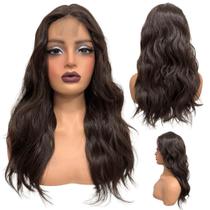 Peruca ondulada castanho claro c/ repartição fixa meio cor 4