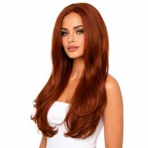 Peruca Ondulada Cobre Ruiva 350 65cm Sem Franja