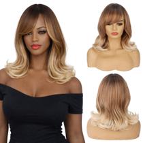 Peruca Ondulada Com Franja Curta Corte Moderno 40cm Fibra Orgânica