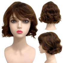 Peruca ondulada curta castanho ruivo 25cm long bob franja Peruca ondulada curta castanho ruivo 25cm long bob franja
