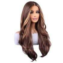 Peruca Ondulada Sem Franja C/ Mechas Fibra Organica Lindíssima