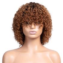 Peruca OnePart Short Jerry Curly com franja T4/30 para mulheres