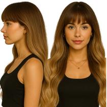 Peruca Orgânica Liso Ondulado Com Franja 60cm Natural com Pentes Internos