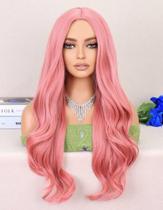 Peruca Orgânica Ondulada Sem Franja Rosa Barbie Lindíssima 65cm - Wig