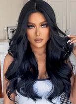 Peruca Orgânica Pode Pranchar Super Natural Ondulada Sem Franja PRETA - WIG
