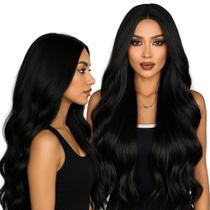 Peruca Orgânica Wig Ondulada 60cm Preta Sem Franja