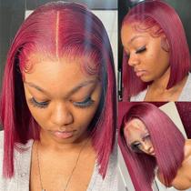 Peruca PANDA ANGEL 99J Bob Lace Front Human Hair Borgonha 13X4