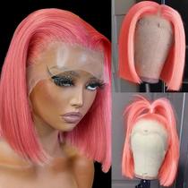Peruca PANDA ANGEL Pink Bob Human Hair 13X4 HD Lace Front