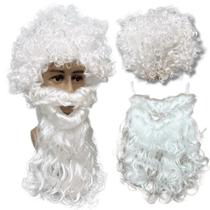 Peruca papai noel branca com barba longa monge mago idoso