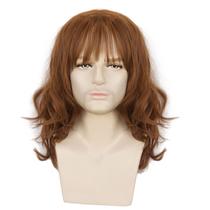 Peruca para homens, cabelo ondulado natural, marrom, 41 cm com franja