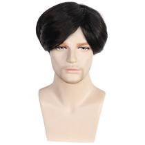 Peruca para homens de cabelo sintético preto curto com franja lateral 25,4 cm Peruca para homens de cabelo sintético preto curto com franja lateral 25,4 cm