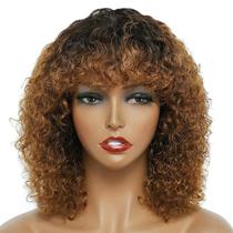Peruca PECWU Curly Bob 30cm Human Hair Ombre Brown 200% de densidade Peruca PECWU Curly Bob 30cm Human Hair Ombre Brown 200% de densidade