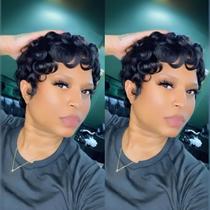 Peruca PENDORISYS Pixie Cut, curta, em camadas, encaracolado, ondulado, cabelo humano