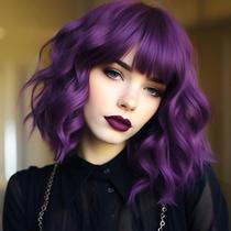 Peruca PHOENIXFLY Purple Wavy Bob com franja sintética de 14 polegadas