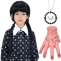 Peruca Pigtail Bettecos Kids, longa preta, trançada, sintética