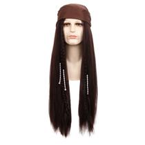 Peruca pirata longa marrom com tranças de 72 cm resistente ao calor para homens