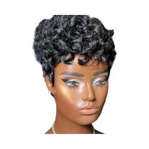 Peruca Pixie Cacheada Preta Para Mulheres Negras, Peruca Curta Sintética Com Cabelo Ondulado Natural Peruca Pixie Cacheada Preta Para Mulheres Negras, Peruca Curta Sintética Com Cabelo Ondulado Natural