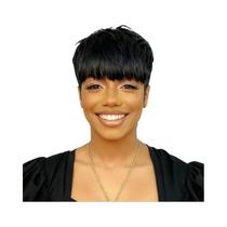 Peruca Pixie Curta Preta Em Camadas De Cabelo Humano 100% Natural, Sem Nós, Estilo Elegante Para