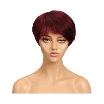 Peruca Pixie Cut Com Mechas Coloridas, Cabelo Humano Com Franja, Camadas Estilo Boy Cut, Peruca