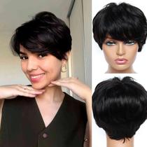 Peruca Pixie Cut Curta Lisa Preta Natural De Cabelo Humano Para Mulheres Com Franja Brasileira Remy Peruca Pixie Cut Curta Lisa Preta Natural De Cabelo Humano Para Mulheres Com Franja Brasileira Remy