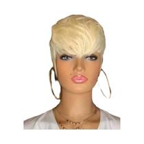 Peruca Pixie Cut De Cores Mistas Com Franja, Curta E Lisa, Cabelo Humano Remy Brasileiro, Peruca