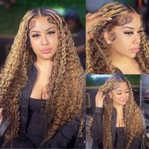 Peruca Pizazz Transparente Honey Blonde Deep Wave 60 cm 180 Densidade Peruca Pizazz Transparente Honey Blonde Deep Wave 60 cm 180 Densidade