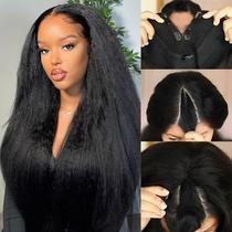 Peruca Podafu V Part Kinky Straight Human Hair 40 cm 180% de densidade