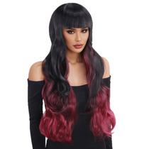 Peruca preta a bordô ombre com franja de 75 cm de cabelo sintético Peruca preta a bordô ombre com franja de 75 cm de cabelo sintético