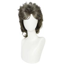 Peruca preta, cinza, estilo punk, 40 cm para homens, sintética de 16 polegadas