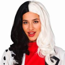 Peruca Preta e Branca de Luxo Alta Qualidade pra Fantasia Cruella de Vil Cosplay Adulta Feminina Peruca Preta e Branca de Luxo Alta Qualidade pra Fantasia Cruella de Vil Cosplay Adulta Feminina