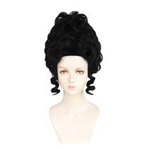 Peruca preta encaracolada de 29 cm com coroa alta, estilo retrô francês