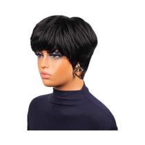 Peruca Preta Pixie Cut De Cabelo Humano Com Franja, Liso Brasileiro, Perucas Completas Feitas À