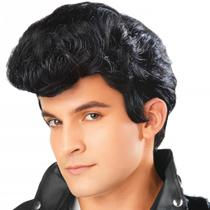 Peruca preta Rockabilly Cosplay resistente ao calor de 18 cm para homens