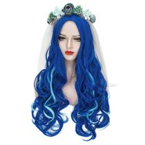 Peruca Probeauty Blue Ombre Body Wave Long com coroa de flores