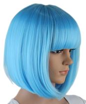 Peruca QHQ-SHININGLIFI Sky Blue Bob de cabelo curto e liso Peruca QHQ-SHININGLIFI Sky Blue Bob de cabelo curto e liso