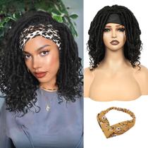 Peruca QUEENTAS 16", faixa de cabeça trançada Bob Dreads, preta natural Peruca QUEENTAS 16", faixa de cabeça trançada Bob Dreads, preta natural