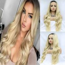 Peruca RainaHair Blonde Long Curly Sintética 66 cm para mulheres negras Peruca RainaHair Blonde Long Curly Sintética 66 cm para mulheres negras
