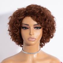 Peruca Rebecca Fashion Short Curly Bob Cabelo humano marrom avermelhado